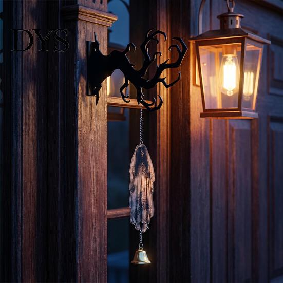 Spooky Entrance Hall Accents Halloween Welcome Sign, Wall Mount 2D Acrylic Hanging Decor with Bell, Door Bell Decorations Gothic Black Cat Creepy