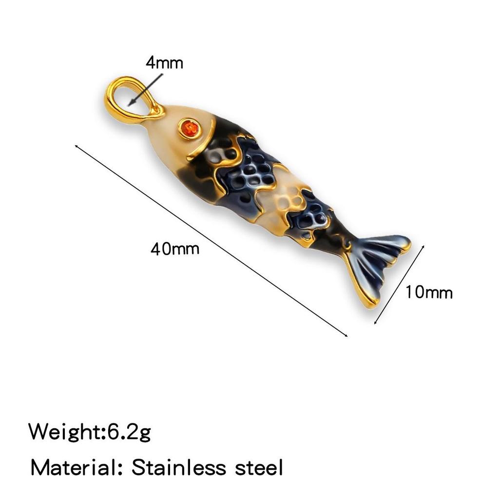 Luxury Enamel Koi Fish Pendant Necklace with Movable Stainless Steel Accents