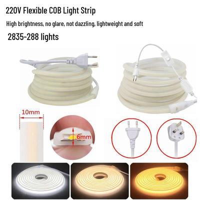 220V COB Flexible LED-Streifen, 288 Lichter, Wasserdichte dekorative Beleuchtung für Zuhause und Vitrine