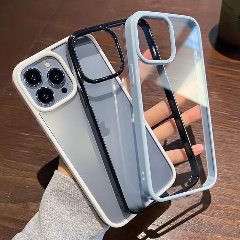 

Противоударный чехол ярких цветов с каймой для iPhone 15 Pro Max 14 Pro 13 12 11 Pro Max XR X XS Max 7 8 15Plus, прозрачная акриловая задняя крышка For iPhone X