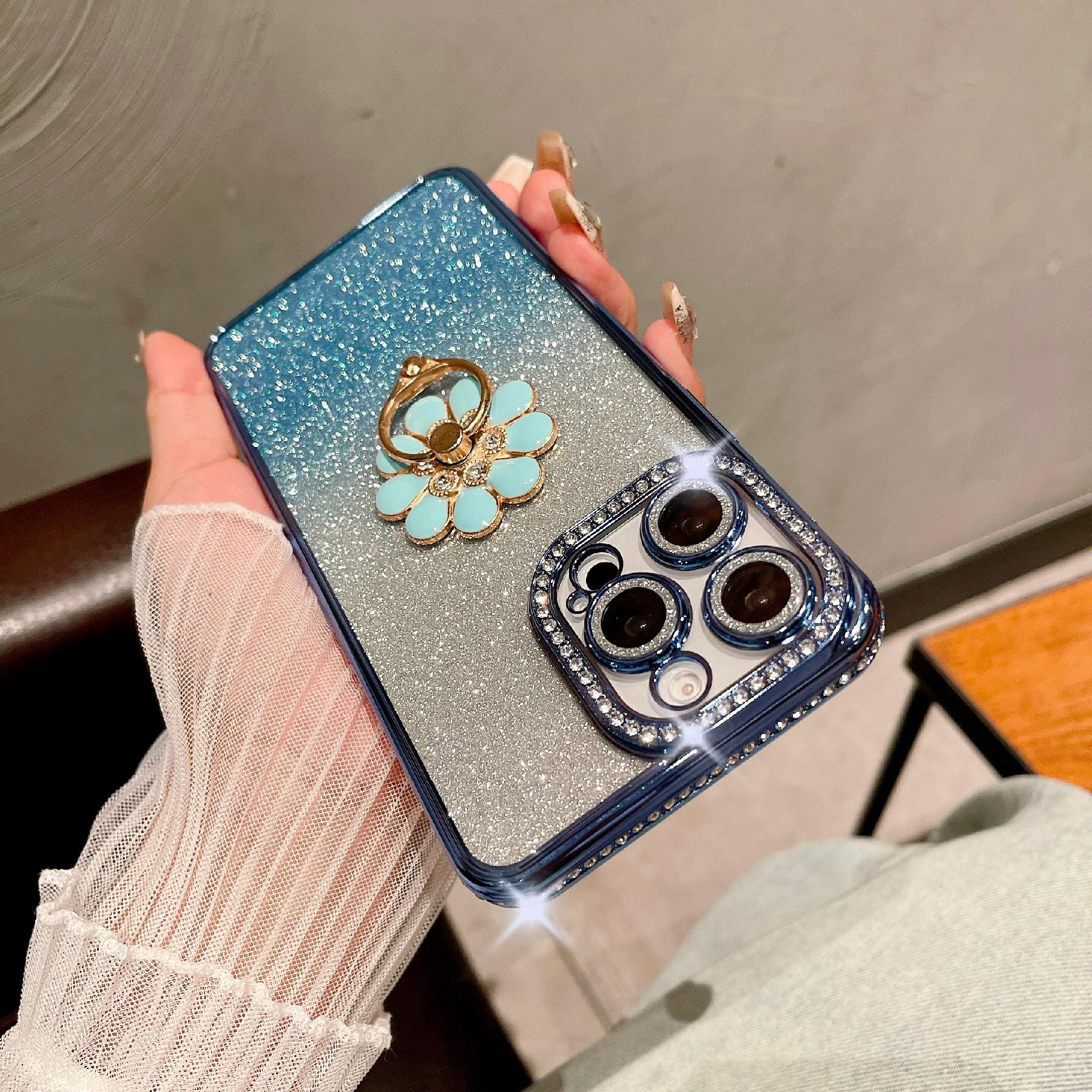 

For iPhone 16 Pro Max Case Electroplated Edge Kickstand Phone Cover with Camera Lens Film Gold