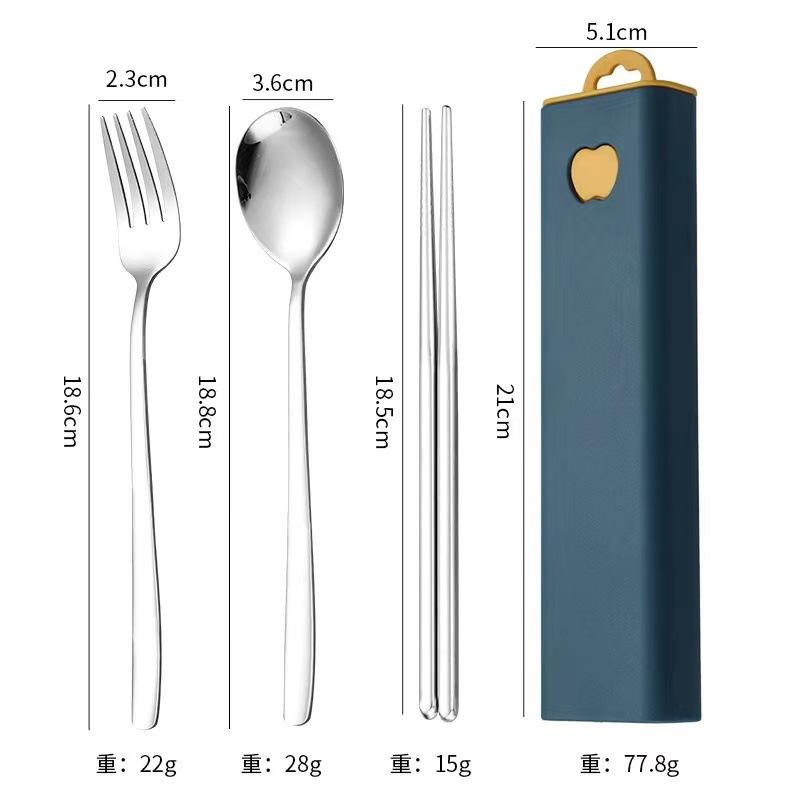 304 stainless steel tableware spoon fork chopsticks three-piece set portable tableware travel student tableware set