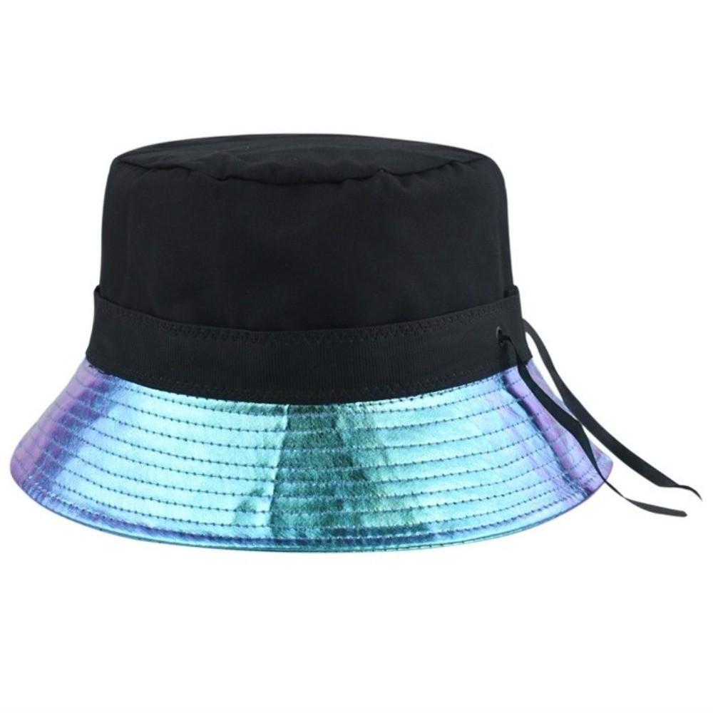Wide Brim Laser Rainbow Fisherman Hat Single Sided Shiny Sun Cap Luminous Bucket Hat  Sunshade