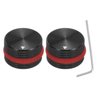 Uxcell Aluminum Potentiometer Set of Volume Audio Control X Knobs for with Dark Red Rubber Wrench Black Knobs, 2, 1/4" (6mm) Knobs, 15.5mm 25mm,