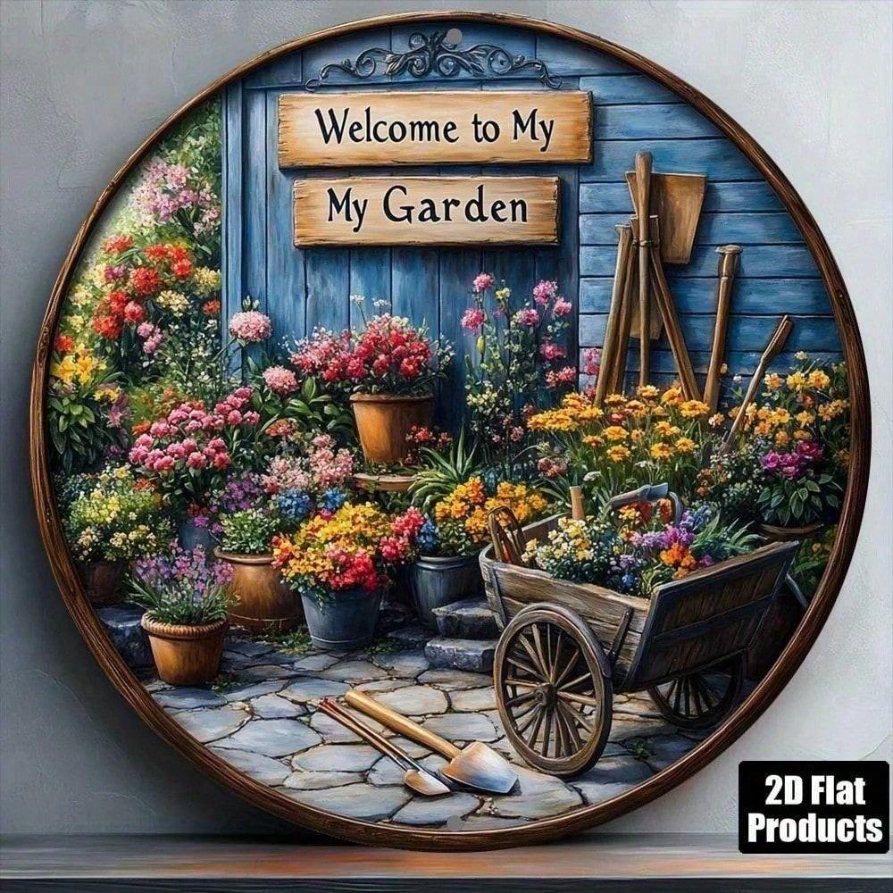 Metal Round Wall Sign 8 Inch Aluminum Garden Theme Home Decor