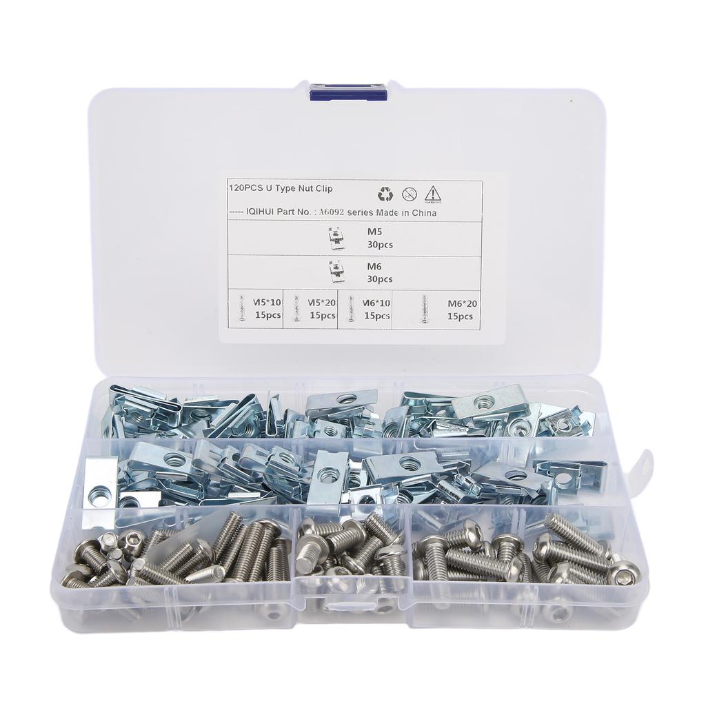 120pcs U Type Nut Clip Carbon Steel U Shape Clip Nut Part Fixed Interior for Motorcycle Car Tractor