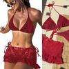 Stylish 3pcs Set Swimsuit Adjustable Tankini Top High Waist Swim Skirt N-neck Bra & Underwear Thong for Women Lady