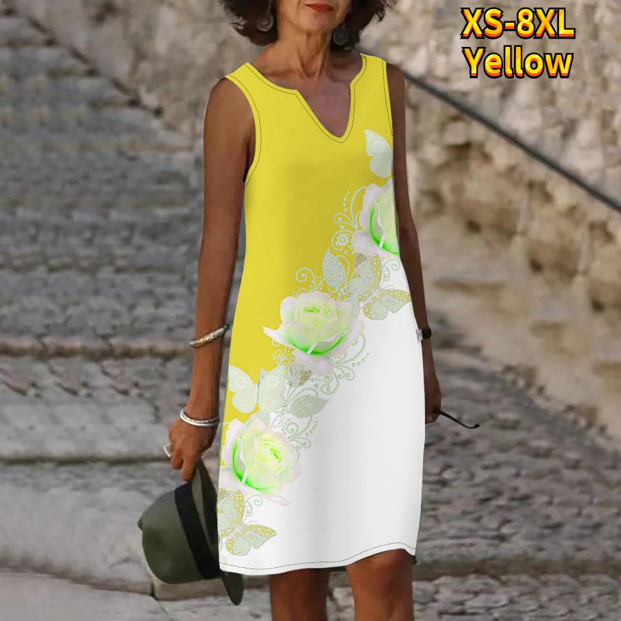 

Женское платье с V-образным вырезом, летнее белое розовое платье с бабочкой и цветочным принтом, повседневное модное платье без рукавов, повседневные свободные сексуальные платья размера плюс XS-8XL 6XL жёлтый