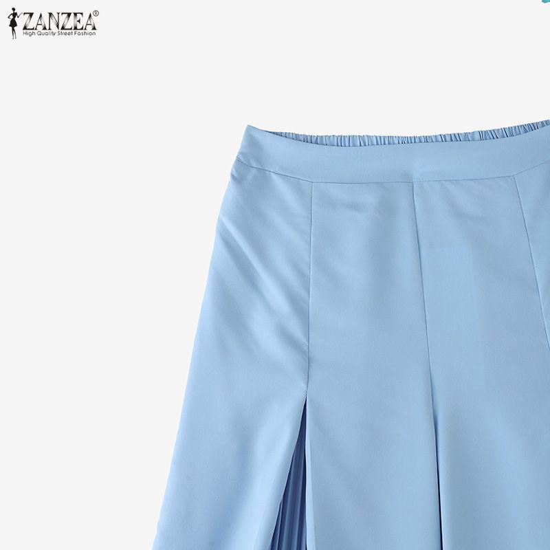 ZANZEA Women Casual Elastic Waist Solid Color Loose Wide Leg Pants