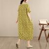 Short Sleeve Plus Size Cotton Vintage Floral New In Dresses for Women Casual Loose Long Summer Dress