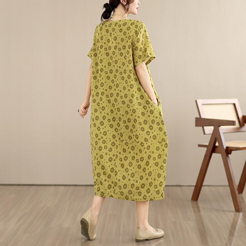 Short Sleeve Plus Size Cotton Vintage Floral New In Dresses for Women Casual Loose Long Summer Dress