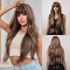 Wigs, Qi Bangs Big Waves Long Curly Hair Gradual Change Brown High Temperature Silk Chemical Fiber Wig Headgear
