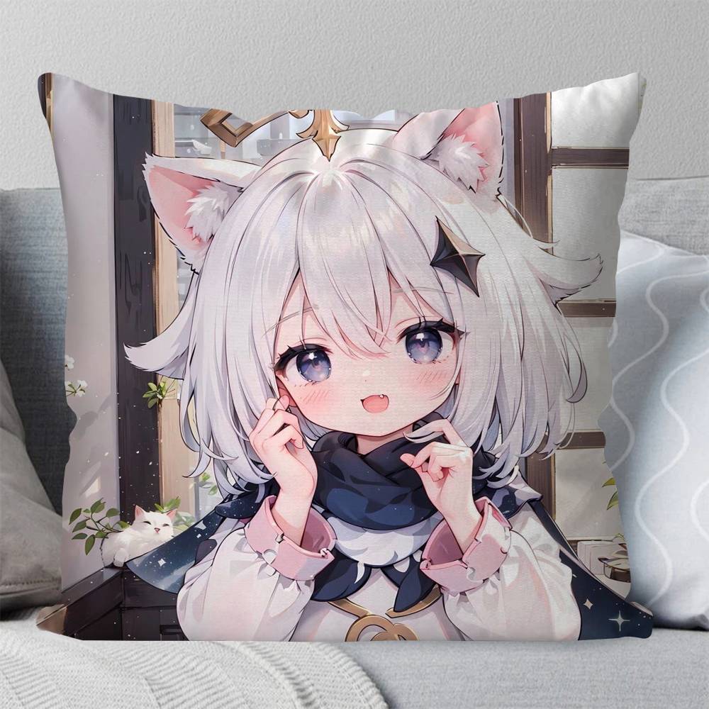 Paimon Game Anime Genshin IImpact Pillow Case Fashion Square Pillowcase Bedroom Sofa Room Ins Decoration Leisure