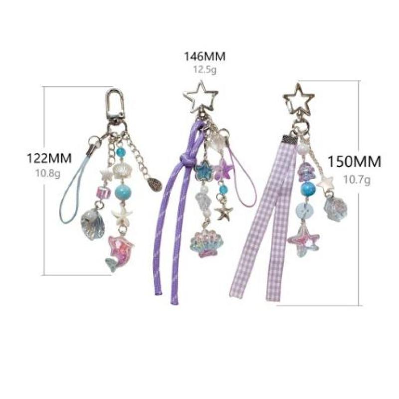 Süße Lila Muschel Stern Delfin Schlüsselanhänger Perlen Schlüsselanhänger Handy Kette Rucksack Tasche Anhänger Charme Auto Schlüssel Dekoration Zubehör