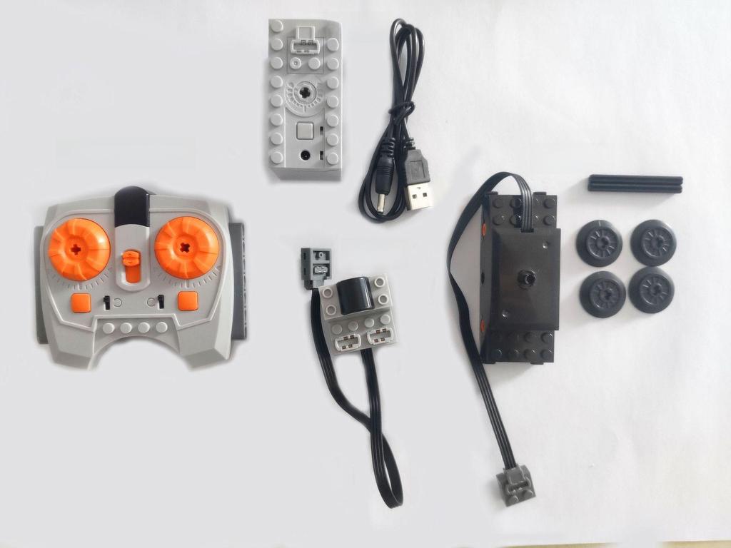 Power MOC Building Block Accessories: Compatible Lego Train Motor, Track, Pulley, Base Plate, and Lithium Battery Set