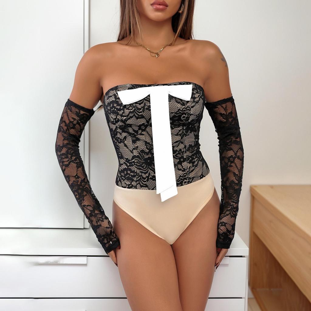 Sexy Summer Women Lace Bodysuits Solid Color Short Sleeve Boat Neck Tights Jumpsuits