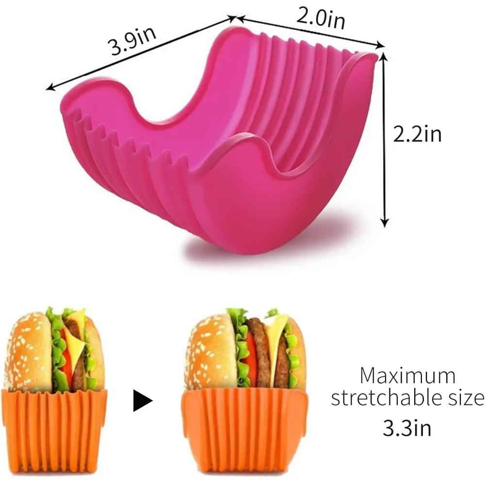 4 Stück Einziehbare Silikon-Hamburgerhalter Hamburger Fixierbox Sandwich Burger Clip Ständer Waschbar Pommes Frites Hamburger Soße