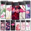 Lovely Pink Flamingos Leaf Phone Case For Samsung Galaxy Z Flip3 Flip4 Flip5 PC Shell For Z Flip 3 4 5 Black Hard Folding Cover