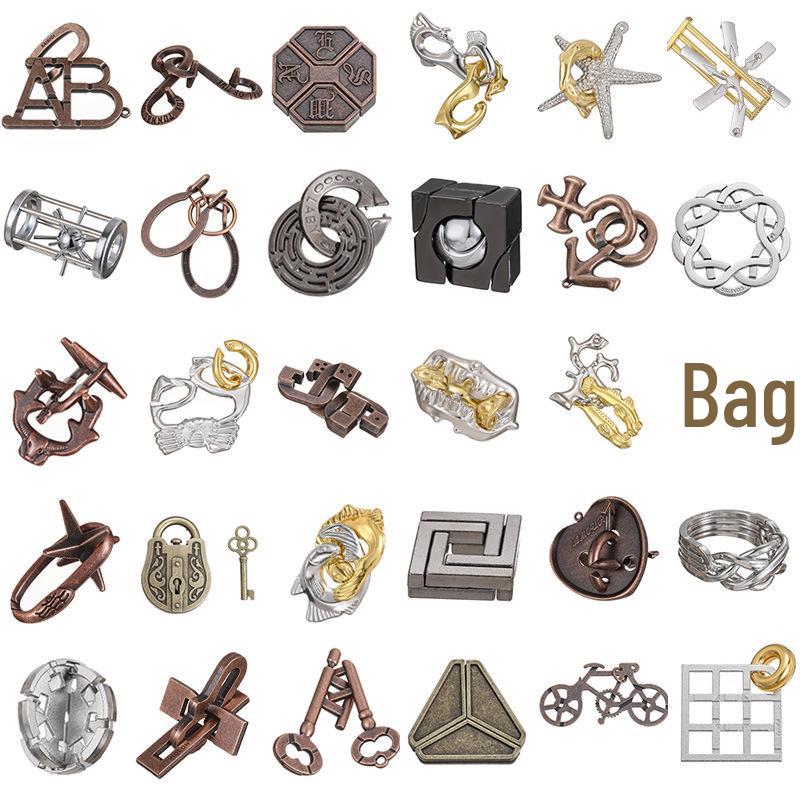 Kongming Lock Puzzle Set: Nine Interlocking Alloy Rings - Educational Disentanglement Toy