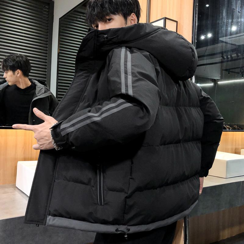 

Cotton Coat Men s Autumn and Winter Coat Korean Style Trendy Green Two Stripes Cotton Jacket Casual Hooded Cotton Coat Warm Bread Coat M