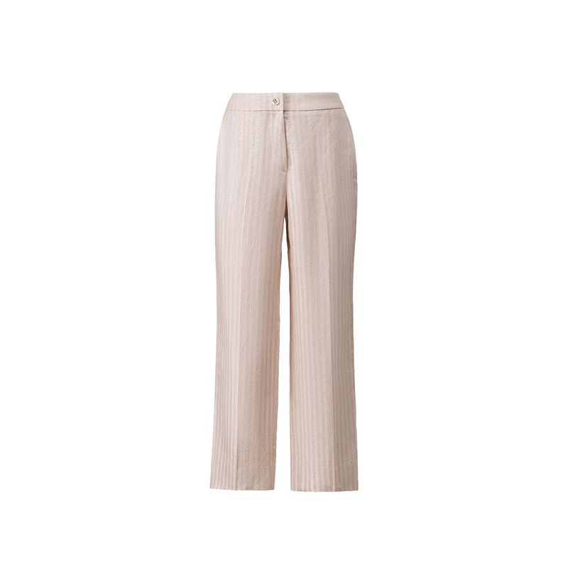 Blacknin "Heroine" Linen Gold and Silver Silk Thin and Glittering Closure Collar Stripes Pink Suit Outwear Vest Cropped Pants