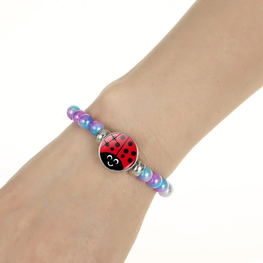Ladybug Bear Paw Print Beaded Bracelet with Polka Dot Time Gem