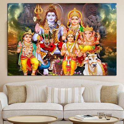 Shiva Parvati Ganesha Indické umění Postava hinduistického boha Obraz na plátně Náboženský plakát a tisk na stěnu pro výzdobu obývacího pokoje