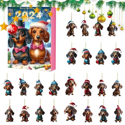 2025 Advent Calendar Dachshunds Christmas Holidays Advent Calendar Collectible Funny Dog Gifts Set 2D Flat Acrylic Pendants