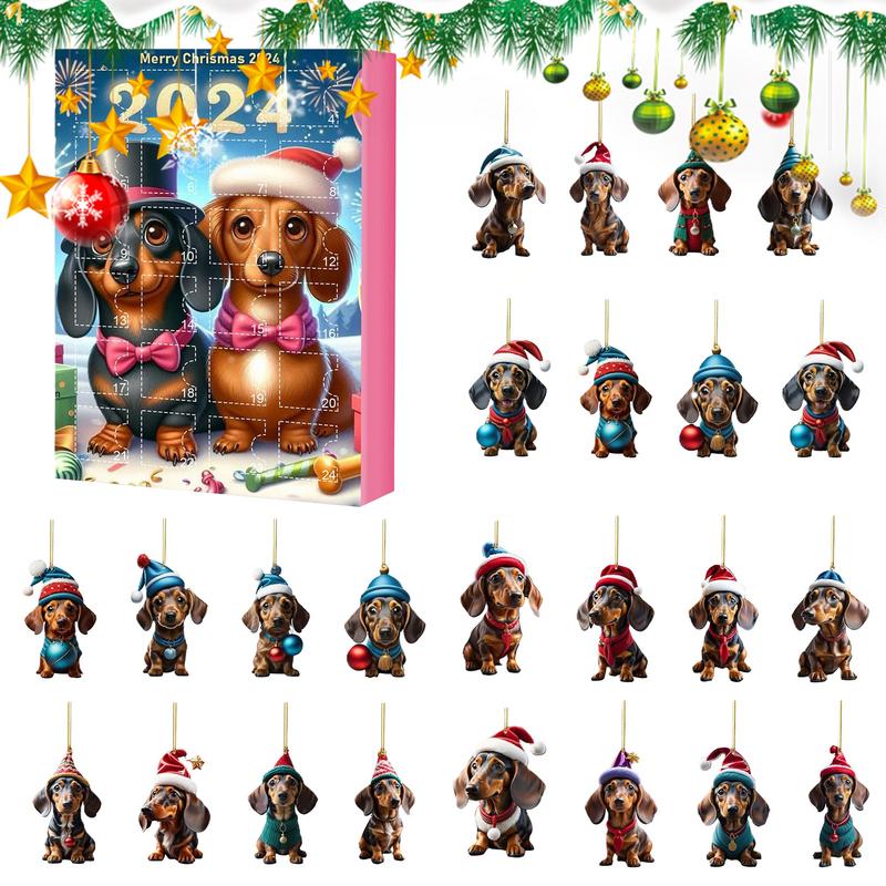 2025 Advent Calendar Dachshunds Christmas Holidays Advent Calendar Collectible Funny Dog Gifts Set 2D Flat Acrylic Pendants
