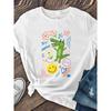 Women'S "Happy Not Bad" Little Crocodile Print Short Sleeve T-shirt Machine Washable, Fashionable Style, Printed Pattern Round Neck, Casual Summer Top