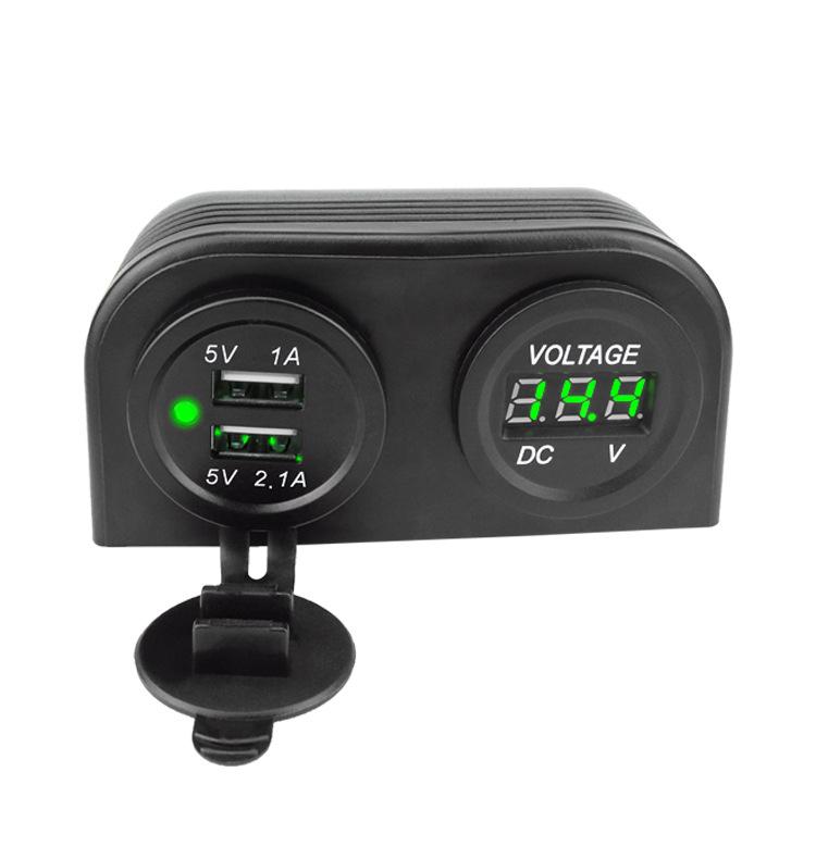 

База для палатки с 2 отверстиями, 3,1 А, двойной USB, автомобильное зарядное устройство, светодиодный цифровой вольтметр для мотоцикла, лодки, морского квадроцикла, автофургона зелёный