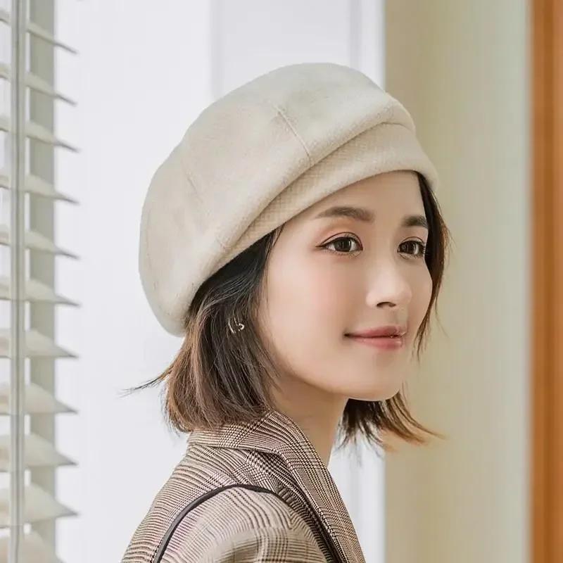 1 Pcs Internet Celebrity Versatile Thousand Bird Grid Beret Korean Edition Female Trendy British Bud Painter Hat Winter