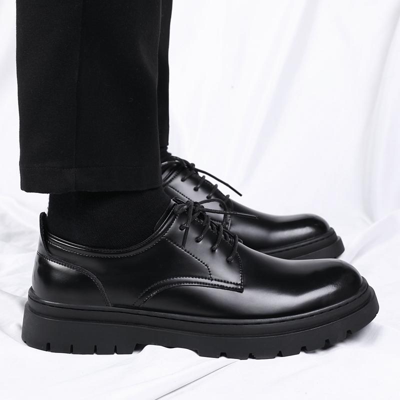 Derby Patent Leather Men's Shoes Fashionable and Versatile British Style Daily Leisure Business and Office Classic Groom's Shoes