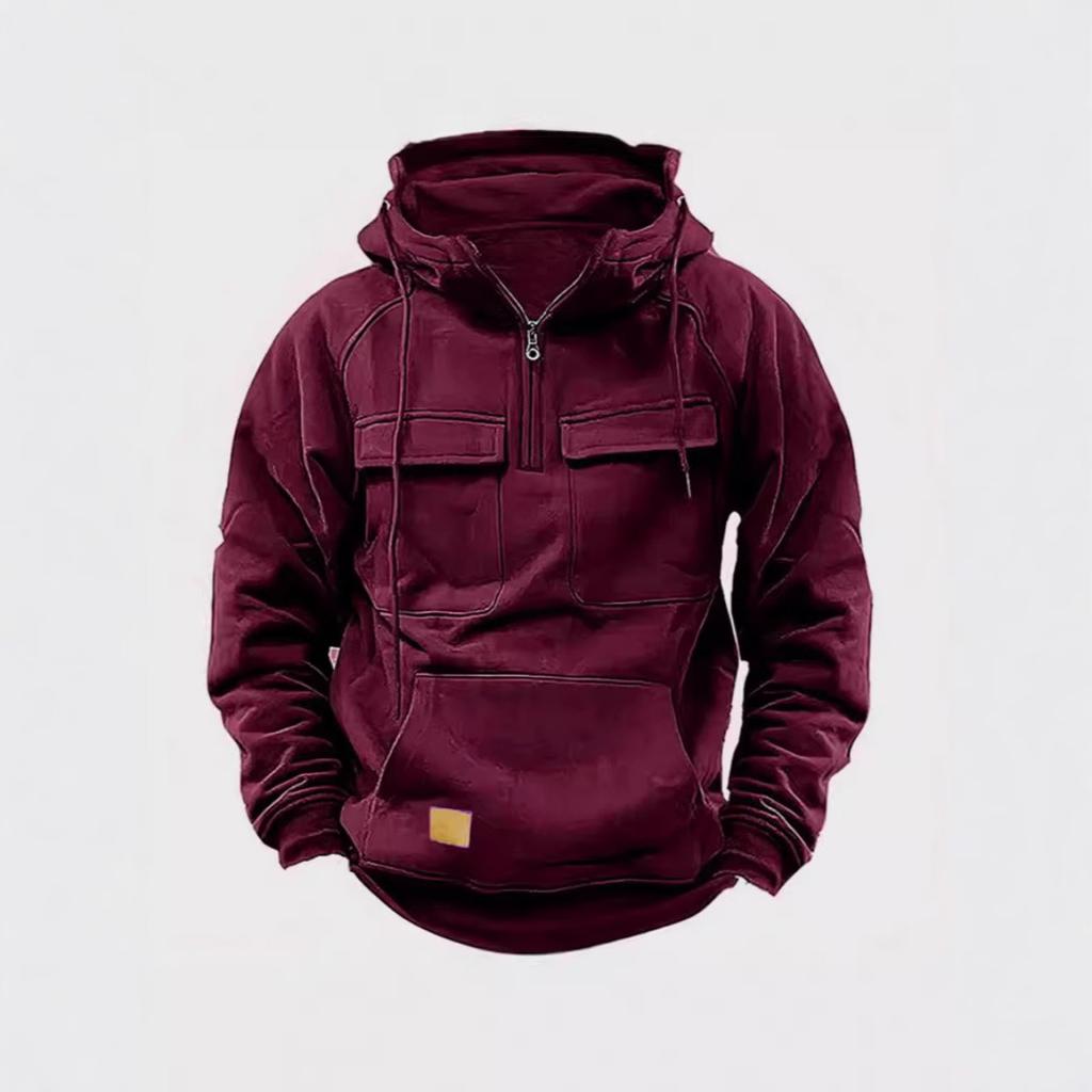 Spring and Autumn Men's Hoodie Zipper Multi Pocket Hoodie Sports and Leisure with Velvet