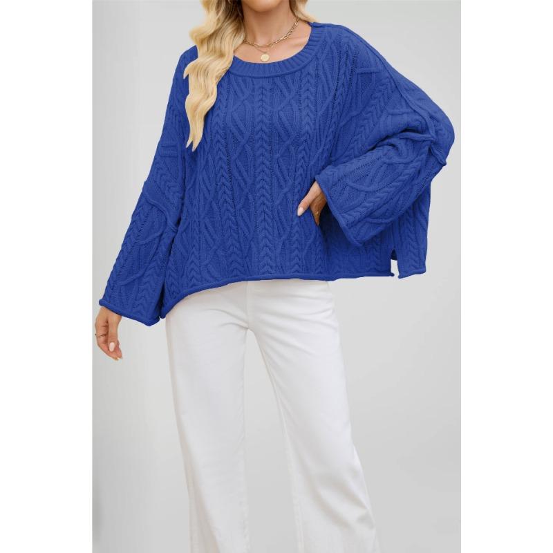 

Новая осенне-зимняя женская одежда, горячо продаваемый свитер крупной вязки с круглым вырезом, свободного кроя, однотонный XL