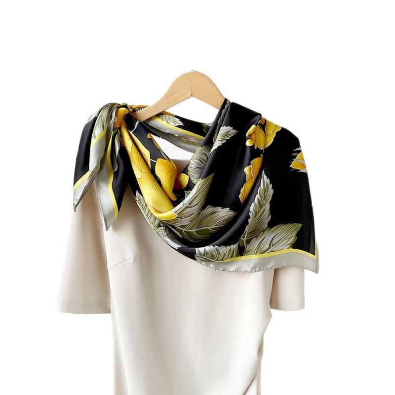 Satin Large Square Scarf Silk Scarf Women Imitation Silk Printed Scarf Temperament Air Conditioning Large Shawl Sun Protection Headscarf