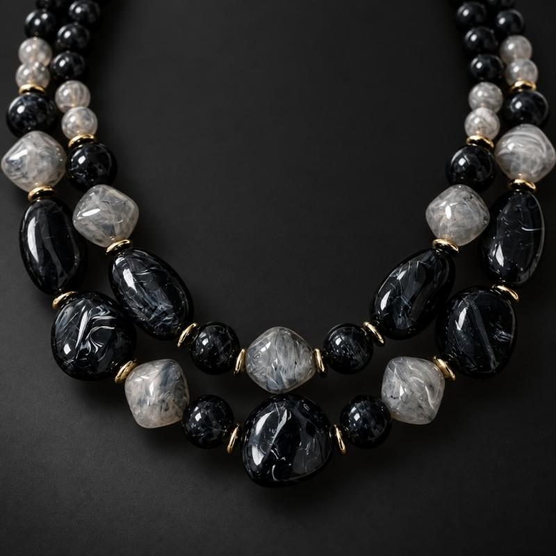 Beaded Necklace with Coordinated Drop Earrings, Double-Strand Layering, and Irregular Acrylic Beads Jewelry Set