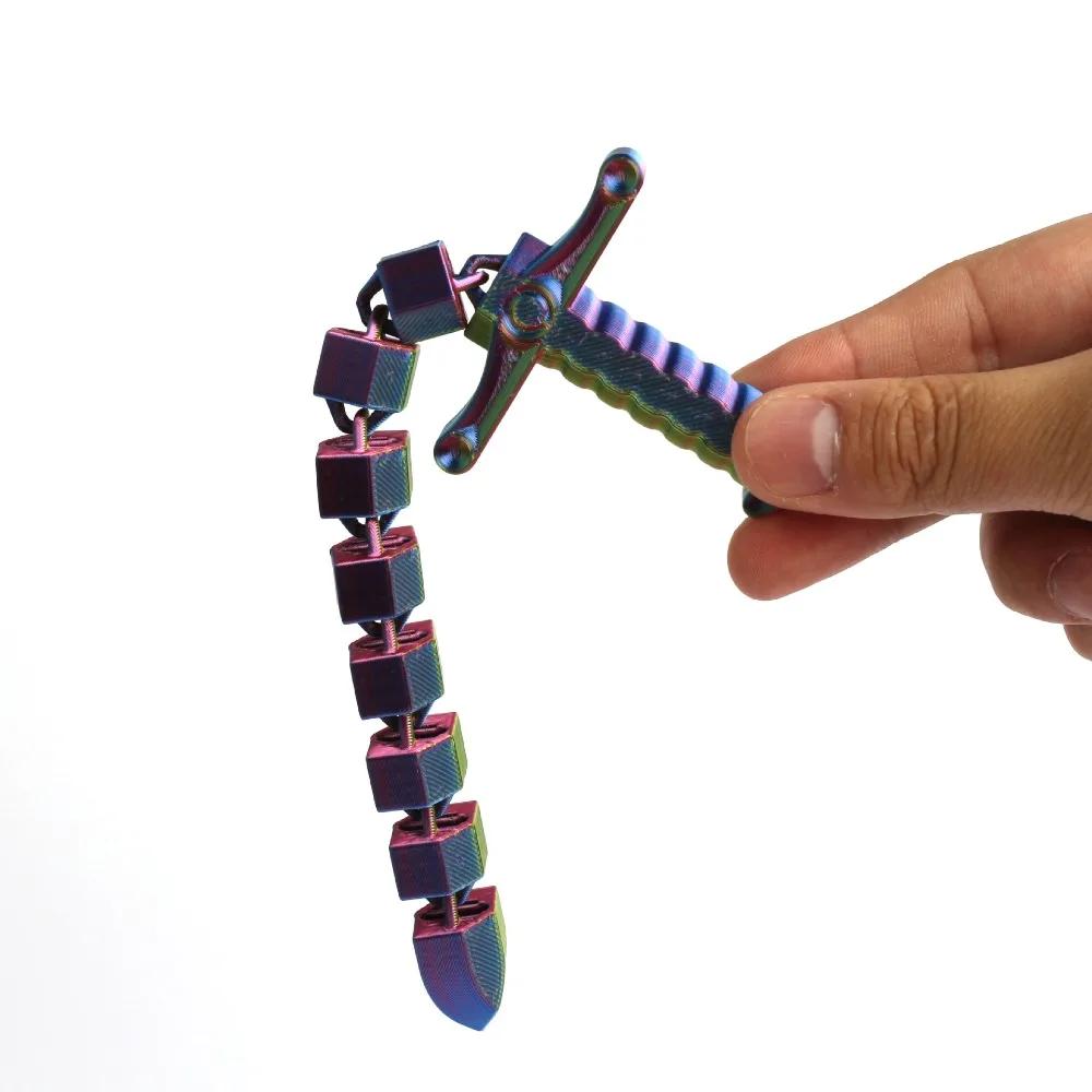 3D Printed Deformation Sword Interior Accessories Whip Bent Deformed Stretched Lock Flexible Swords Home Decor Ornaments
