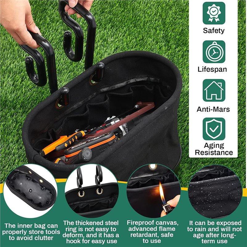 B97A-Canvas Bucket Bag With Hooks Aerial Oval Lineman Tool Bucket With 15 Pockets For Industrial Maintenance Tool Organizer