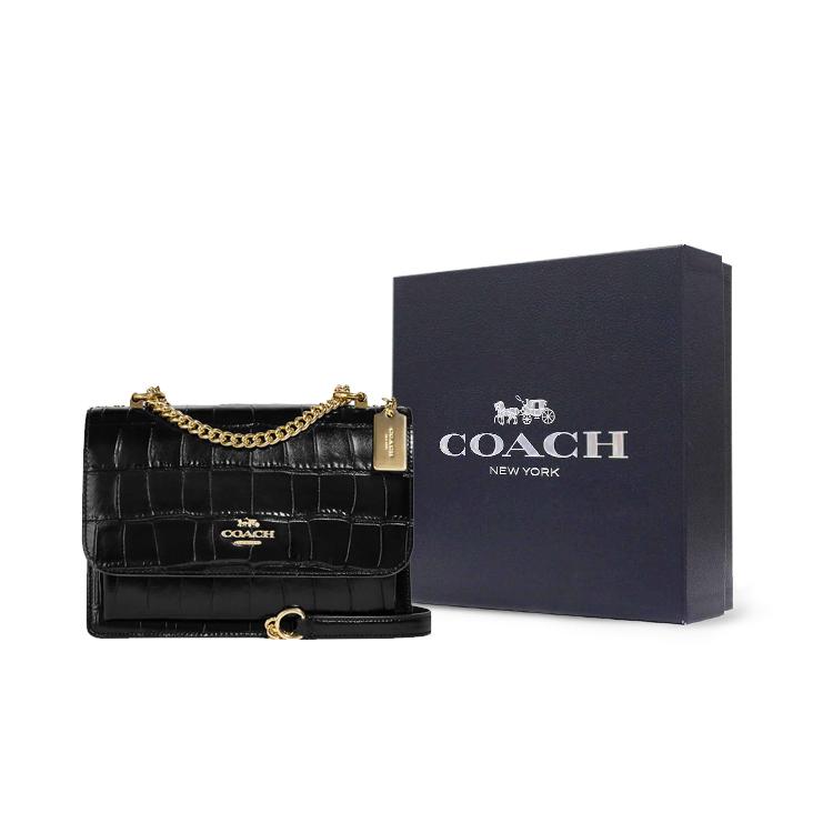 New COACH Klare Crocodile Pattern Embossed Leather Small Square Bag Shoulder Bag Crossbody Bag Medium Size Women's Black CC840-IMBLK