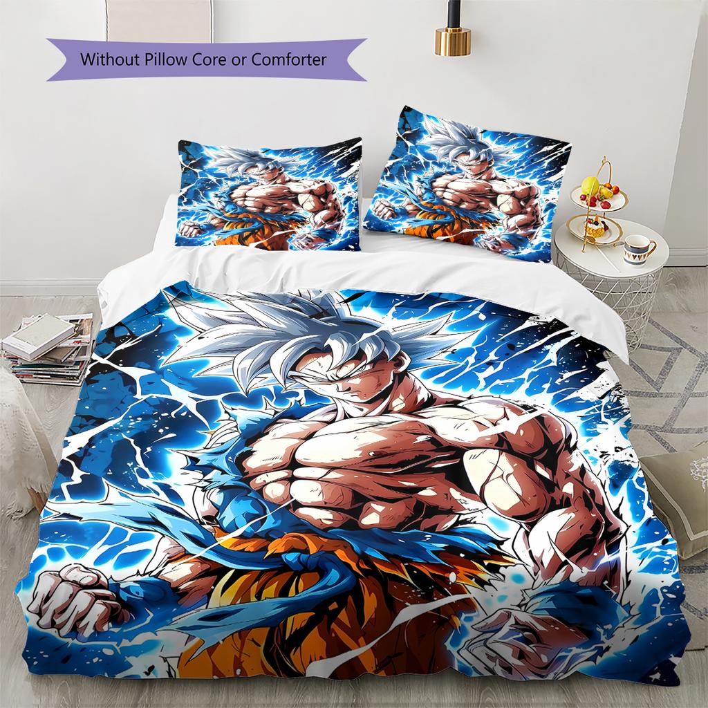 Son Goku Muster Bettwäsche, Steppbett Set Bettbezug Kissenbezug Zuhause Geburtstagsgeschenk (1 Bettbezug + 2 Kissenbezüge, ohne Füllung)