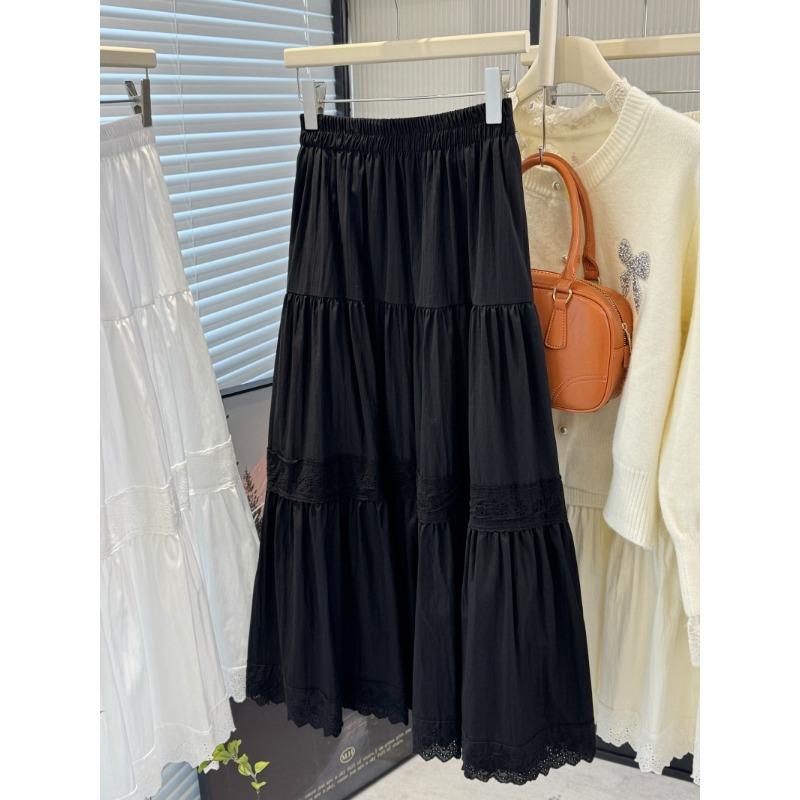 

South Korea Dongdaemun spring and autumn new temperament versatile elastic waist high waist medium and long lace lace skirt One size fits all чорний