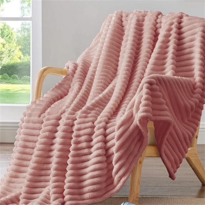 Solid Thickened Wide Striped Flannel Multifunctional Throw Blanket Luxury Faux Rabbit Fur Warm Bed Blankets Sofa Blanket,nap Blanket