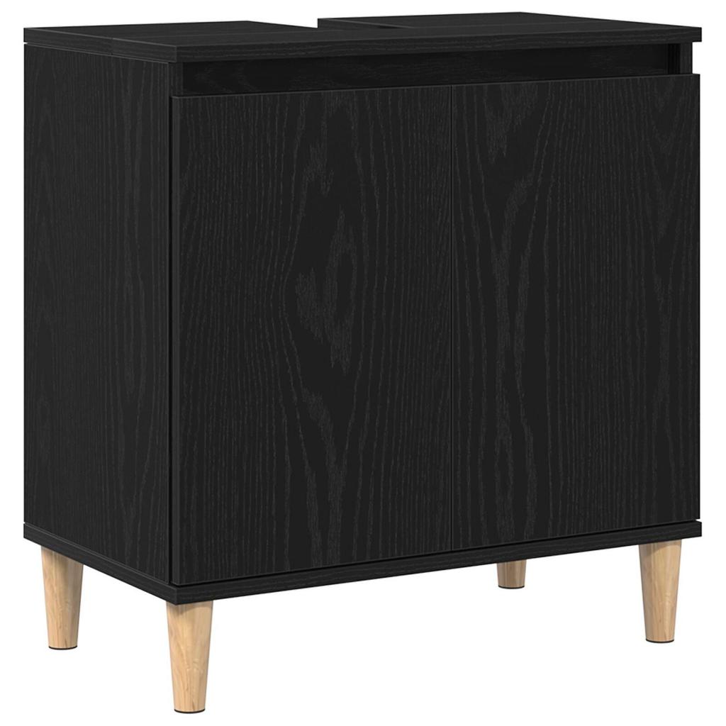 Black Oak Bathroom Vanity with Sink, Beige Round Column Legs, Spacious Storage, 58x33x60 Cm Particle Board.