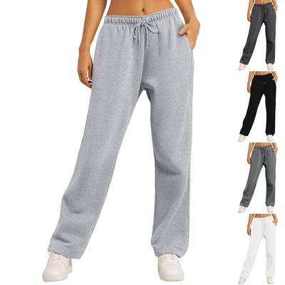Damen-Winter-Jogginghose, einfarbig, Freizeithose, Damen-Fleece-Jogginghose, weites Bein, gerade Hose