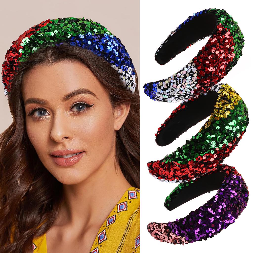 Fashion Sponge Padded Hairband 2inch Wide Headband Sparkly Sequin Headbands Adult Hair Jewley Accessories for Women Girls