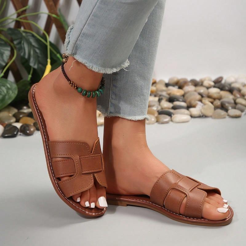 Fashion 2025 New Women's Flat Sandals Exposed Casual Beach Shoes for Comfortable Slippers Indoors and Outdoors