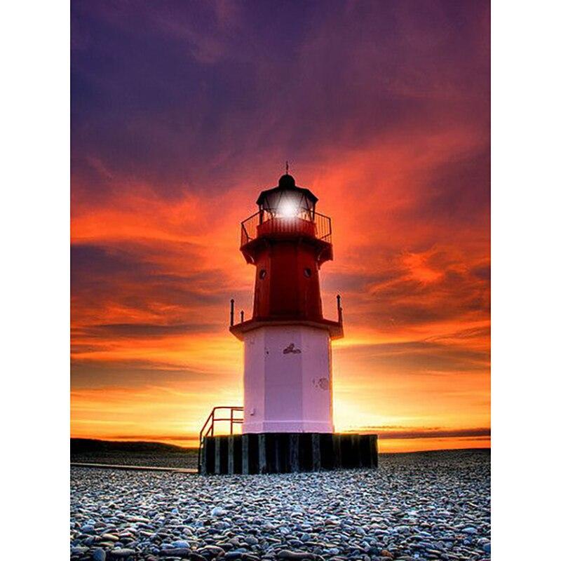 New 5D DIY Diamond Painting Lighthouse Diamond Embroidery Sea View Cross Stitch Full Round Drill Crafts Home Decor Gift