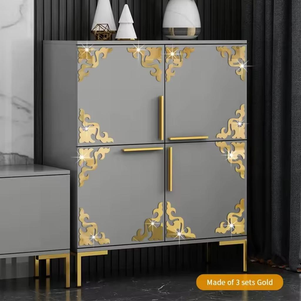 4pcs 3.94inch Furniture Decoration Mirror Sticker 3D Wallsticker Acrylic Self-adhesive Mirror Gold Sliver Sticker Cabinet Corner