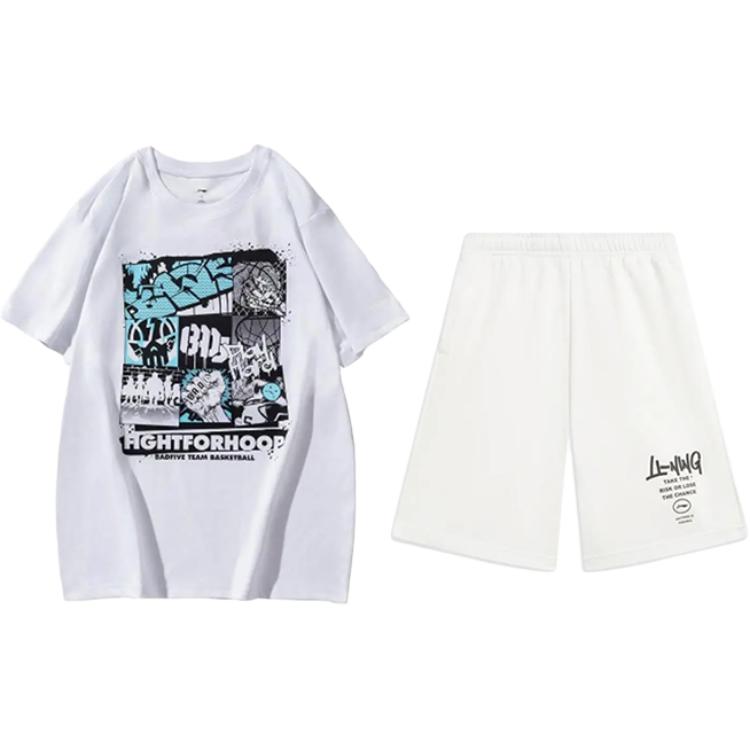 

Li-Ning Модный дизайн с принтом букв, персонализированный, трендовый, универсальный пуловер с круглым вырезом, футболка с коротким рукавом, повседневный спортивный костюм AHSUA27-1+AKST593-7 S